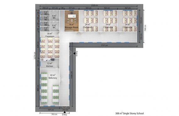 Prefabricated School 308 M² | Modular education buildings
