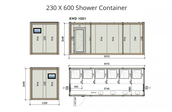 Kontainer Shower KW6 230x600