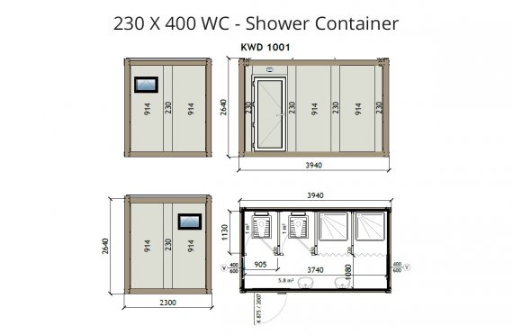 WC -Shower Kontainer KW4 230x400