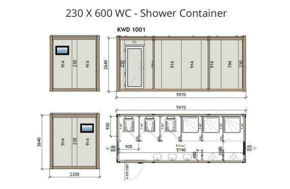 Kontainer Wc-Shower KW6 230x600